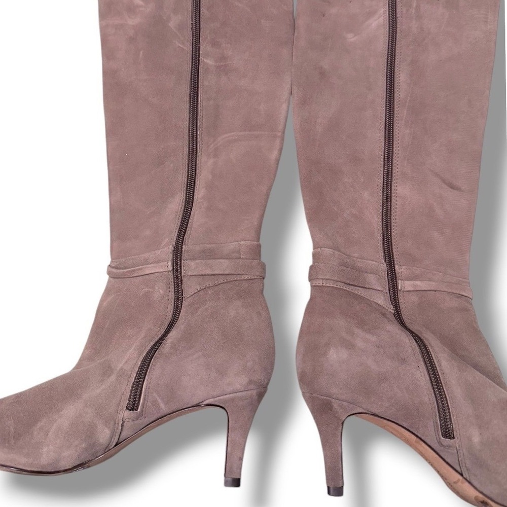 Antonio Melani Taupe Suede Knee High Boots with Gold Buckle Accent Size 6M - Picture 2 of 16